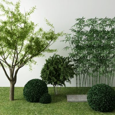 新中式景观小品 竹子 灌木