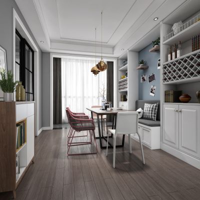 北欧客厅餐厅，沙发，餐桌，电视柜，吊灯，装饰画