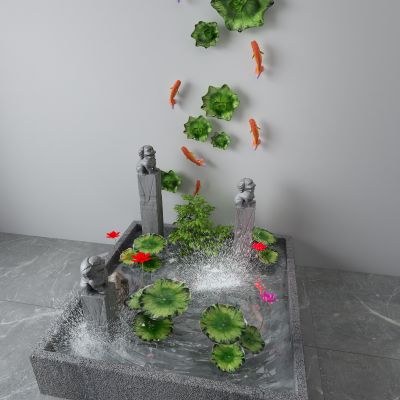 新中式景观小品 水池 喷泉 荷花