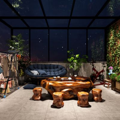 现代阳台 露台 根雕茶几