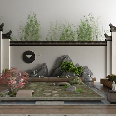 现代景观小品 竹子 梅花 枫树