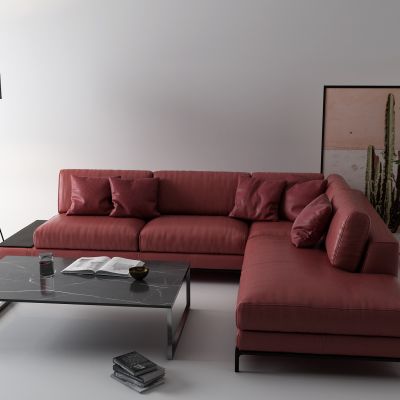 后现代转角皮革沙发