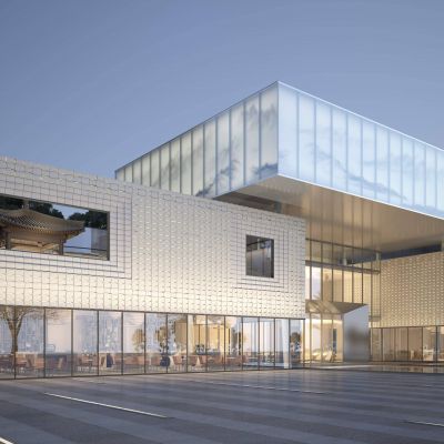 现代售楼处入口会所入口夜景