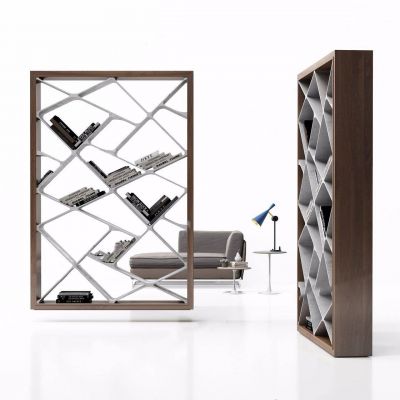 现代书架多人沙发摆件