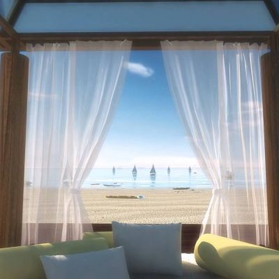 现代海滩沙滩休息场景