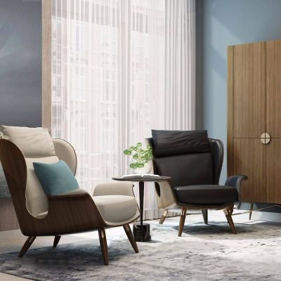 现代休闲椅圆几酒柜组合