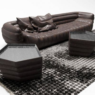 现代多人沙发茶几