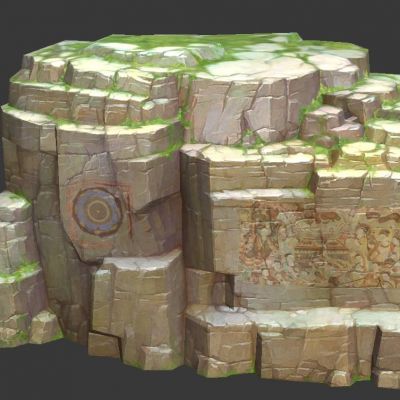 现代石头岩石山体低模