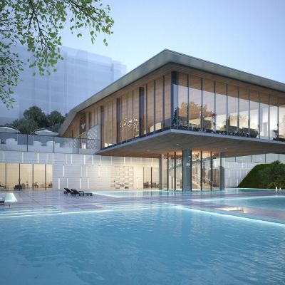 现代售楼处入口会所入口夜景