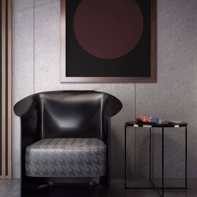 现代单人皮革沙发圆几