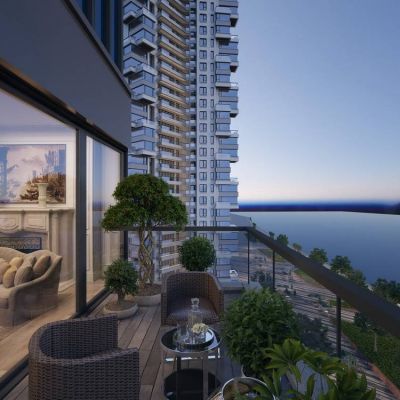 现代阳台看湖景