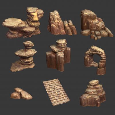 现代石头岩石山体低模