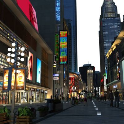 现代城市繁华夜景商业街道