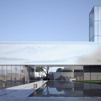 现代售楼处入口会所入口夜景