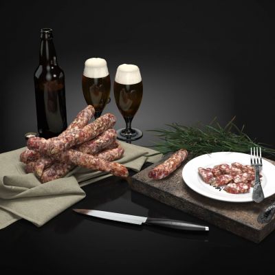 现代香肠红酒食物