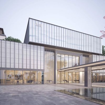 现代售楼处入口会所入口夜景