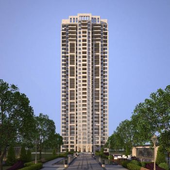 现代地产高层小区住宅单体渲染场景