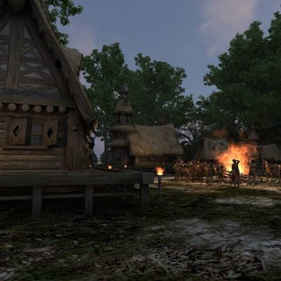 现代原始人围着火跳舞