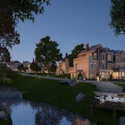 现代地产别墅小河景观