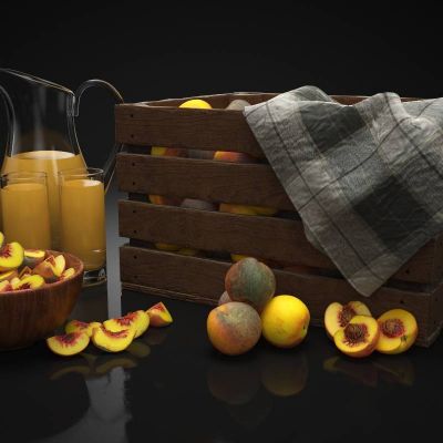 现代水果桃子橙汁