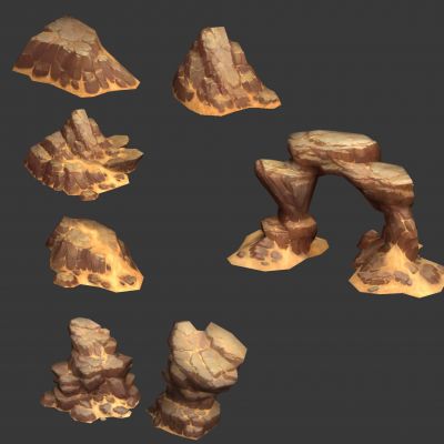 现代石头岩石山体低模