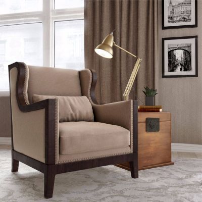 美式单人沙发边几台灯挂画组合