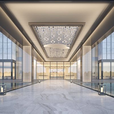 现代售楼处入口会所入口夜景