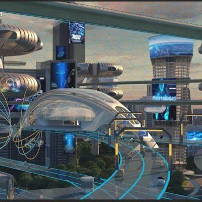 现代未来科幻建筑城市飞船