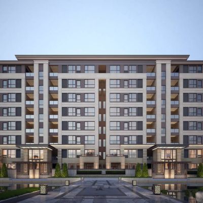 现代洋房住宅建筑建筑立面特写景观中轴