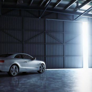 现代仓库厂房中的奥迪汽车场景