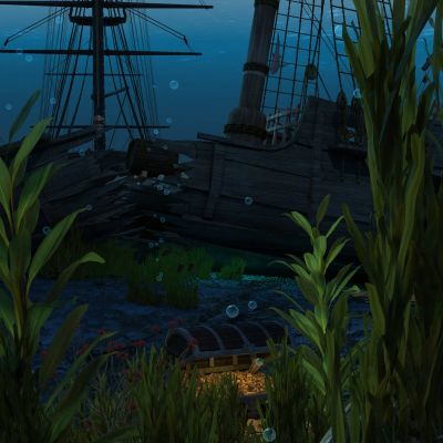 现代海底水底破旧沉船海盗船