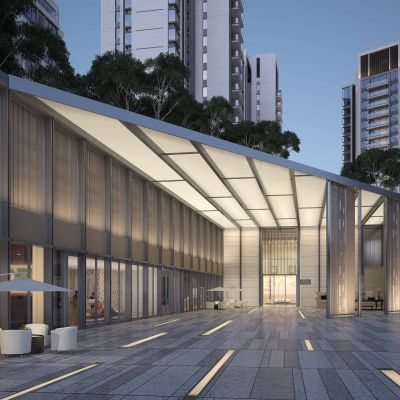 现代售楼处入口会所入口夜景