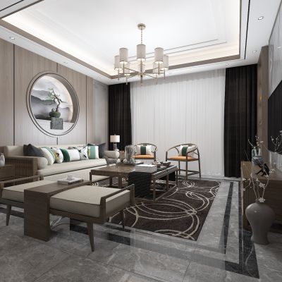 新中式客厅 实木沙发