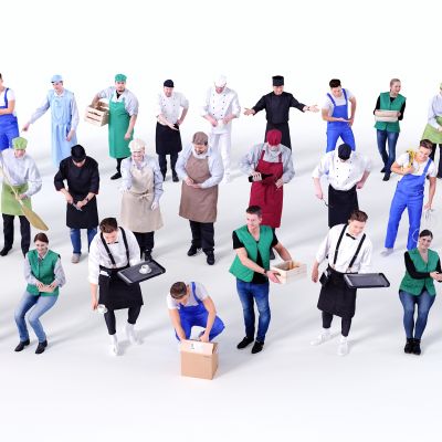 现代人物，多人，欧美人物，厨师，餐厅服务员，超市服务员，装修工人，面点师傅