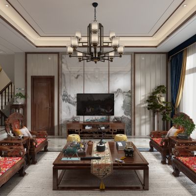 中式客厅 实木沙发