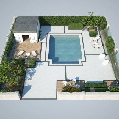 现代花园泳池场景