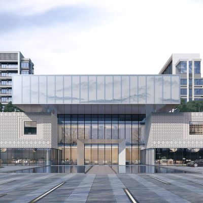 现代售楼处入口会所入口夜景