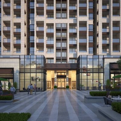 现代住宅夜景沿街商业