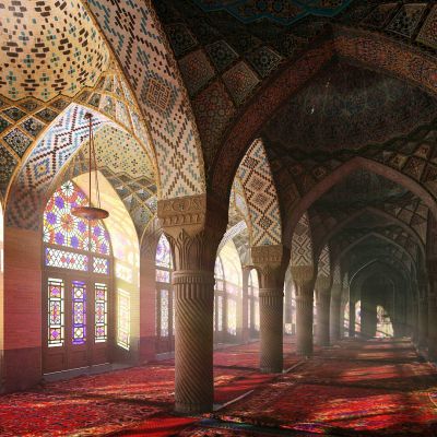 现代伊朗莫克清真寺彩色花窗彩釉面砖