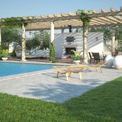 现代现代花园泳池场景