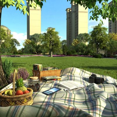 现代宜居地产小区草坪意境镜头