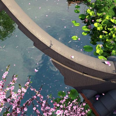 中式古建角楼亭子的一角古代园林水景意境