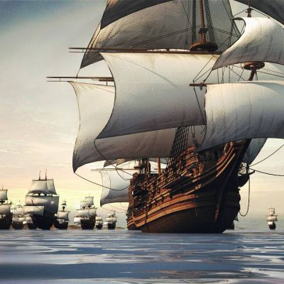 欧式轮船 帆船 大海