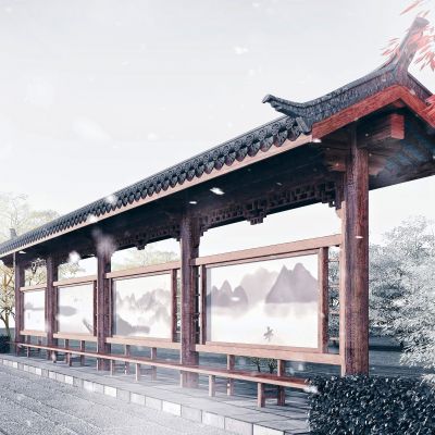 中式候车亭，古建公交车站台