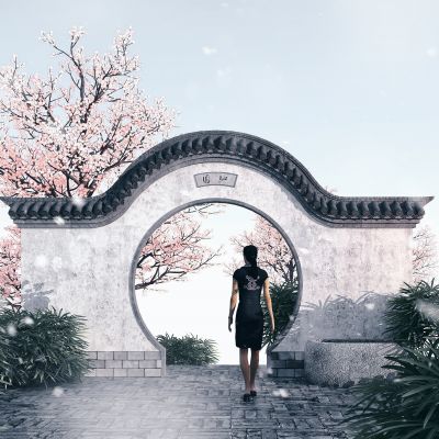 中式月亮门3D模型