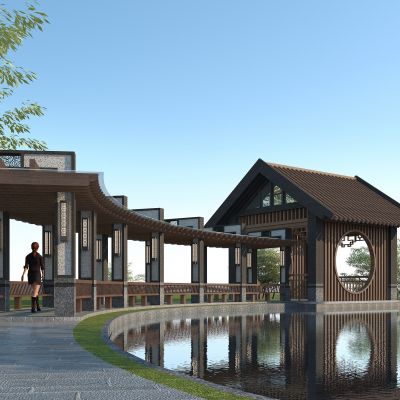 新中式长廊亭子