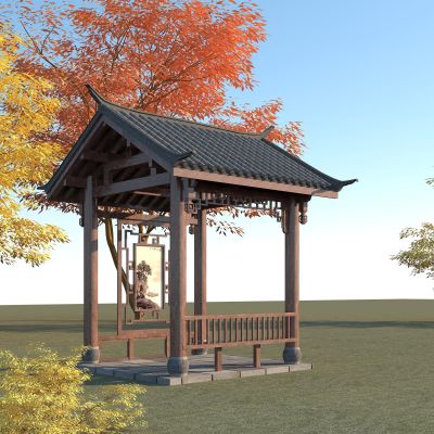 中式亭子，古建凉亭3D模型
