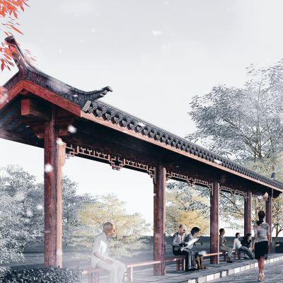 中式候车亭，古建公交车站台