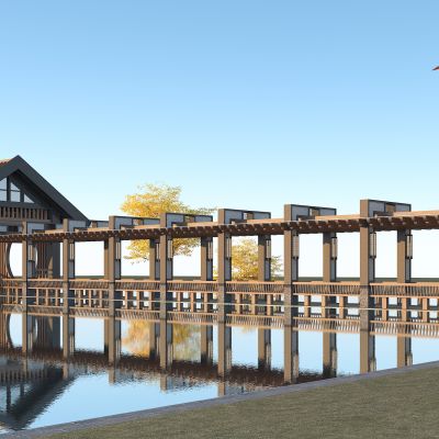 新中式长廊亭子3D模型