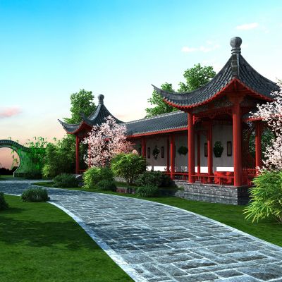 中式长廊，古建筑休闲长廊